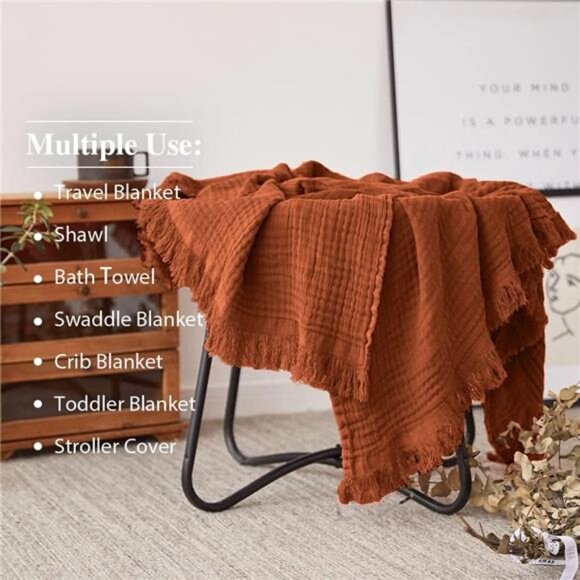 Cotton Throw Blanket Soft Lightweight Cozy Gauze Knit Woven Tassel Farmhouse Bed - Picture 5 of 8